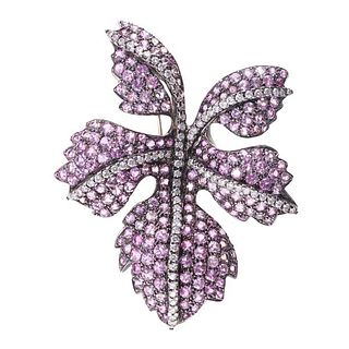 18k Gold Diamond Sapphire Leaf Brooch Pin