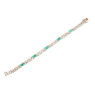18k Gold Diamond Emerald Cabochon Link Bracelet