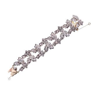 18k Gold Silver Rose Cut Diamond Floral Link Bracelet