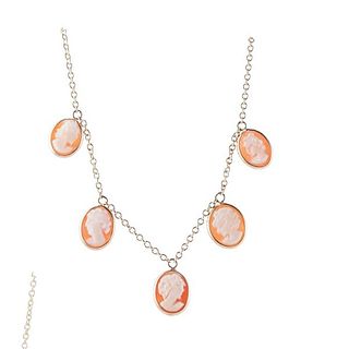 14k Gold Cameo Charm Pendant Necklace