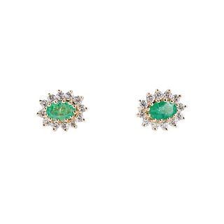 18k Gold Diamond Emerald Stud Earrings