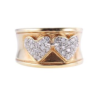 18k Gold Diamond Double Heart Band Ring