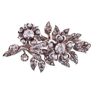 18k Gold Silver Rose Cut Diamond Brooch Pin
