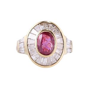 18k Gold Baguette Diamond Ruby Ring