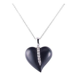18k Gold Diamond Jet Heart Pendant Necklace