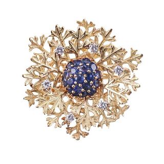 Honora 18k Gold Diamond Sapphire Brooch Pin