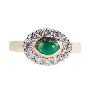 18k Two Tone Gold Diamond Emerald Ring