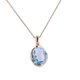 Kallati 18k Gold Diamond Blue Topaz Pendant Necklace 