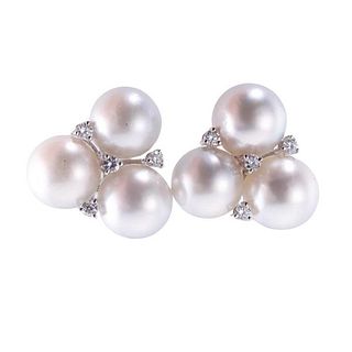 18k Gold Diamond South Sea Pearl Earrings