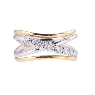 18k Two Tone Gold Diamond Crossover Ring