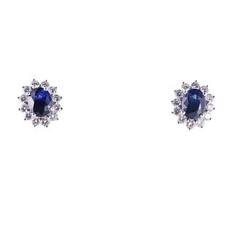 18k Gold Diamond Sapphire Stud Earrings