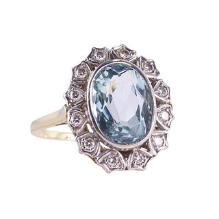 18k Gold Platinum Diamond Aquamarine Ring