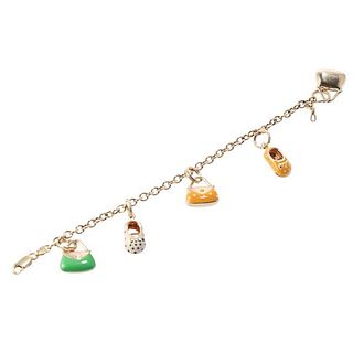 Italian 14k Gold Multi Color Enamel Charm Bracelet