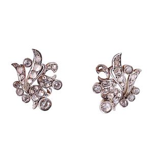 18k Gold Platinum Rose Cut Diamond Earrings