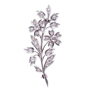 English 18k Gold Diamond Flower Brooch Pin