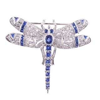 18k Gold Diamond Sapphire Dragonfly Brooch Pin
