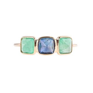 18k Gold Natural Sapphire Emerald Ring