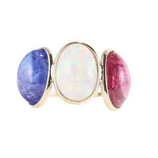 18k Gold Rubellite Tanzanite Opal Ring 