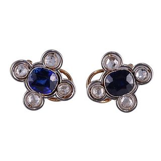18k Gold Synthetic Sapphire Rose Cut Diamond Earrings