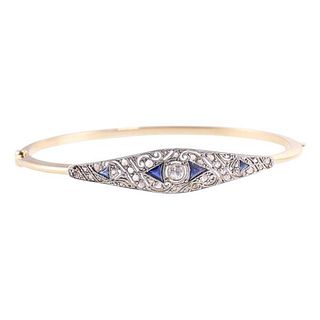 Art Deco 18k Gold Platinum Diamond Sapphire Bracelet