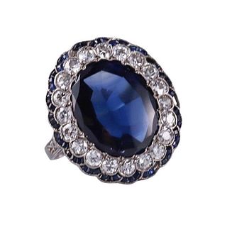 Platinum Diamond Synthetic Sapphire Ring