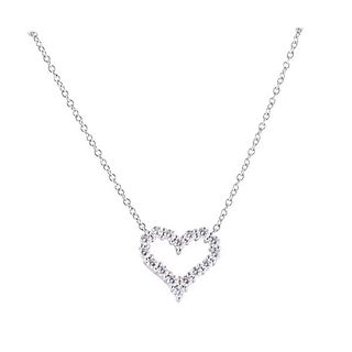 Tiffany &amp; Co Platinum Diamond Open Heart Pendant Necklace