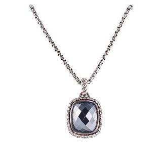 David Yurman Silver Hematite Diamond Pendant Necklace