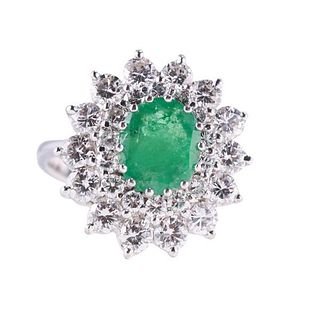 18k Gold Diamond Emerald Cluster Ring