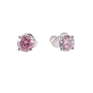 14k Gold Pink Diamond Stud Earrings