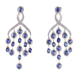 14k Gold Diamond Sapphire Chandelier Earrings