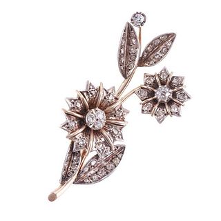 18k Gold Silver Diamond Flower Brooch Pin