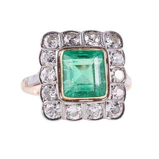 18k Gold Platinum Diamond Emerald Ring