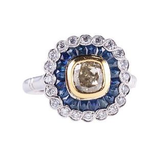 Platinum Fancy Diamond Sapphire Diamond Ring