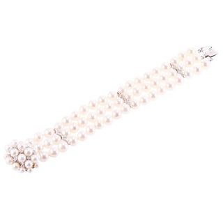 14k Gold Diamond Pearl Three Strand Bracelet 