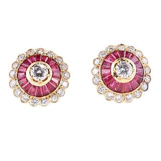 18k Gold Diamond Ruby Stud Earrings