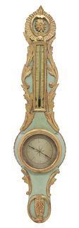 FRENCH LOUIS XVI STYLE GILTWOOD & PAINT DECORATED BAROMETER