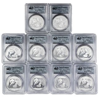 2015 1oz Silver Panda Set PCGS MS70 FS [10 Coins]