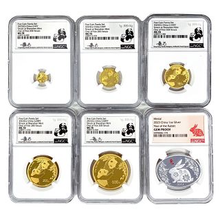 2023 5PC 1.9oz Total Gold China Panda [6 Coins] NGC MS