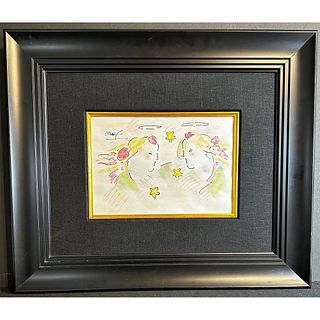 Peter Max (American, b. 1937) Watercolor Two Ladies signed