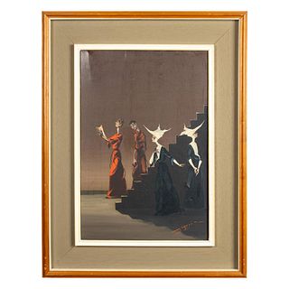 Mario D'Elia, Original Oil on Canvas, Priests & Nuns, Signed