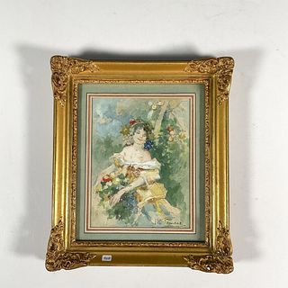 Vicente De Paredes (Spanish, 1845-1903) Fruit Lady Painting