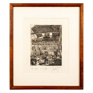 Claude Grobety, Original Engraving on Paper, Studio, Signed