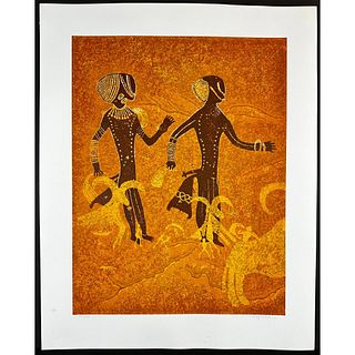 Douglas Mazonowicz (American) 1920-2001 Screenprint The Hand of Man Two Figures in Finery signed