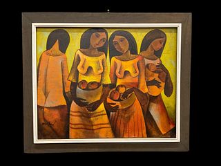 Roger San Miguel “Four Girls With Fruit” Oil On Canvas