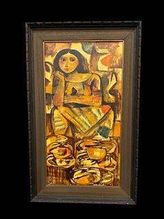 Roger San Miguel “Girl Selling Crabs” Oil On Canvas