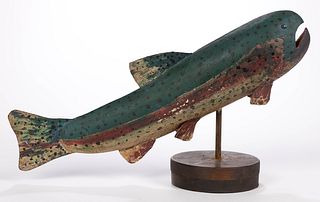 AMERICAN FOLK ART CARVED AND PAINT DECORATED WOODEN FISH