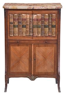 Louis XVI Style Book Spine Mounted and Parquetry Bibliotheque 