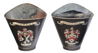 Pair of Large Tole Painted Armorial Buckets