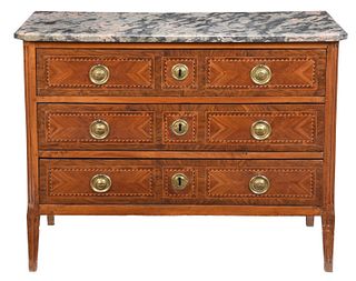 Continental Neoclassical Parquetry and Walnut Chest of Drawers