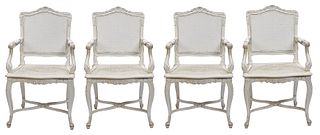 Set of Four French Provincial Style White Lacquered Fauteuils